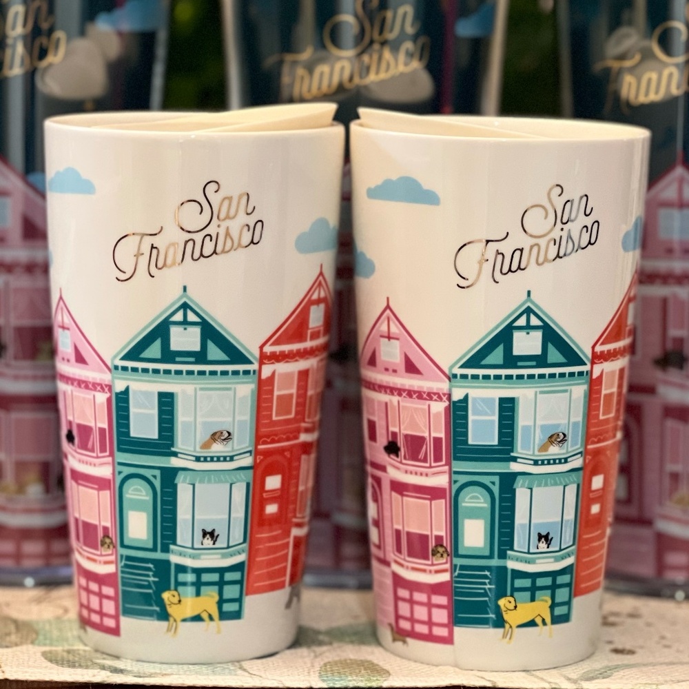 Starbucks San Francisco Painted Ladies Tumbler Ceramic Mug with Lid 12oz. To Go